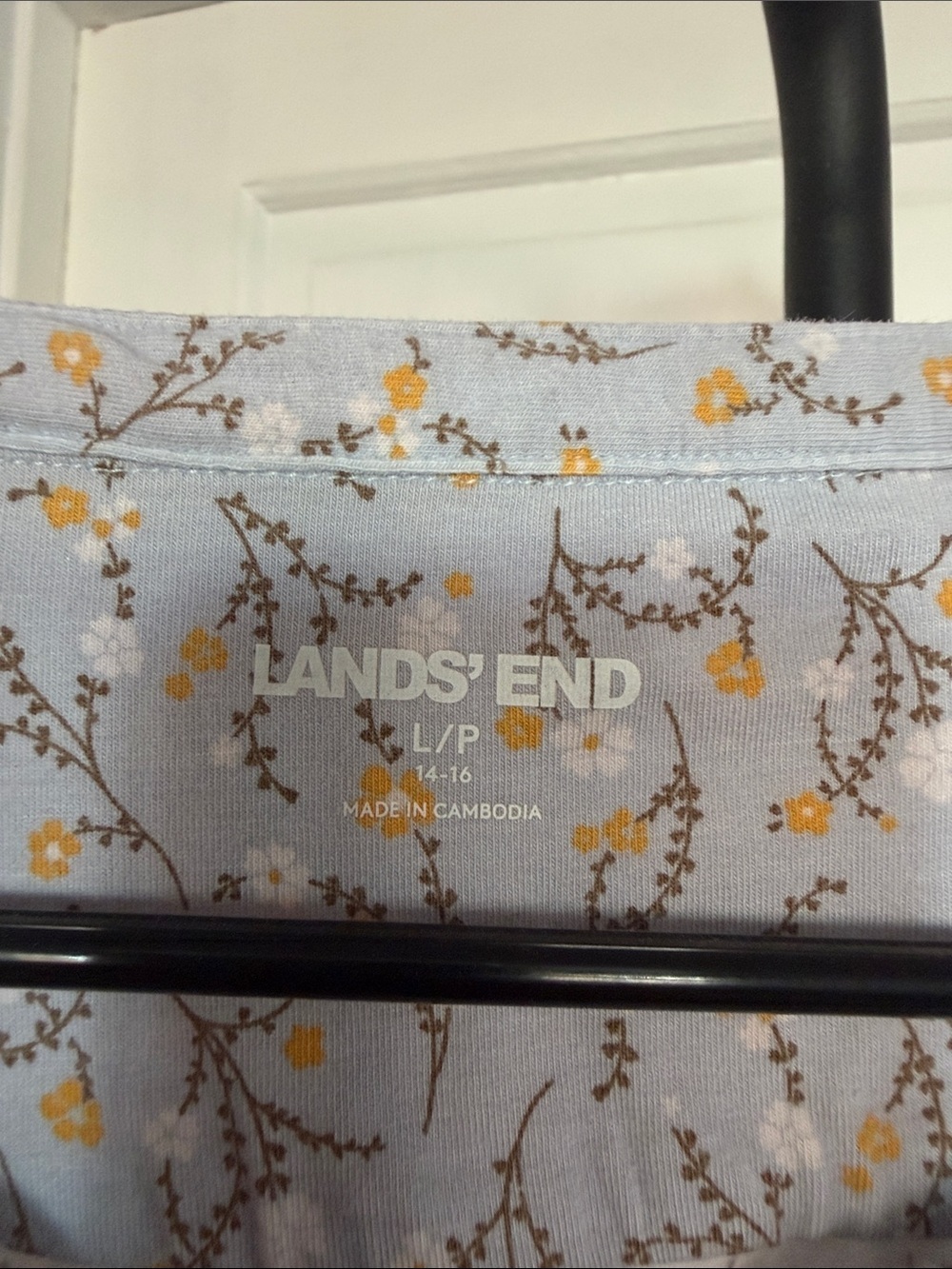 Lands' End Light Blue Long-Sleeve Henley with Yellow Floral Print - Picture 2 of 5